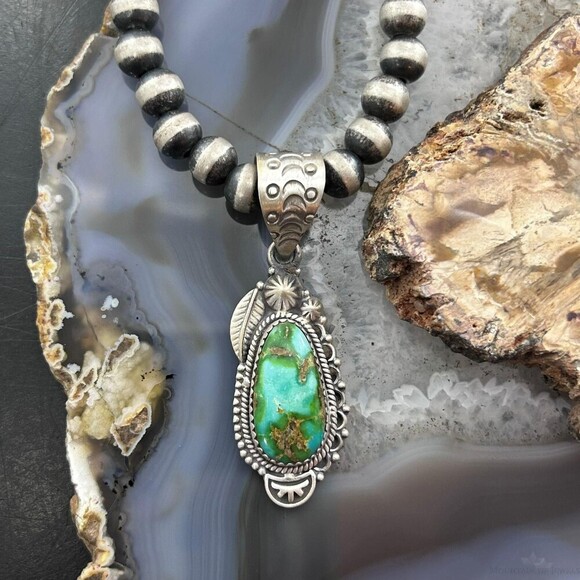Sterling Southwestern Style Sonora Gold Turquoise Decorated Pendant For Women #1 - Picture 2 of 10
